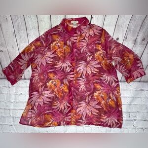 Notations Women's Tropical pink orange Button up Shirt size 2X